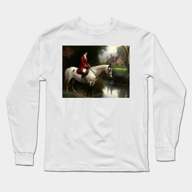 Vintage Horse Riding Oil Painting Long Sleeve T-Shirt by Walter WhatsHisFace